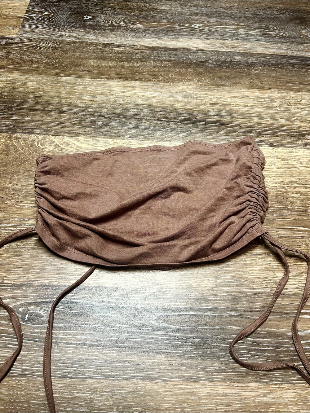 Brown Ruched Side Tie Tube Top Y2K Strapless Crop Top
